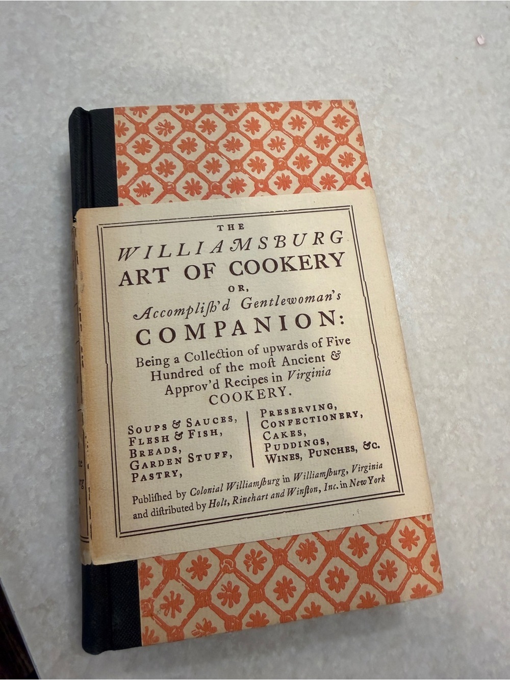 Vintage Orange and Cream Williamsburg Art of Cookery Decorative Book